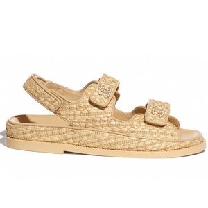 New In Box with Tag- Chanel Dad Raffia Sandals with Pearls